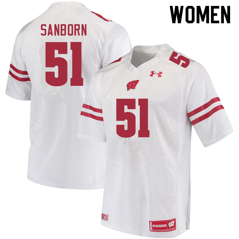 Women #51 Bryan Sanborn Wisconsin Badgers College Football Jerseys Sale-White - Click Image to Close